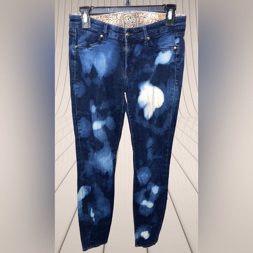 Rich & Skinny Dark Blue Bleached Patterned Skinny Jeans